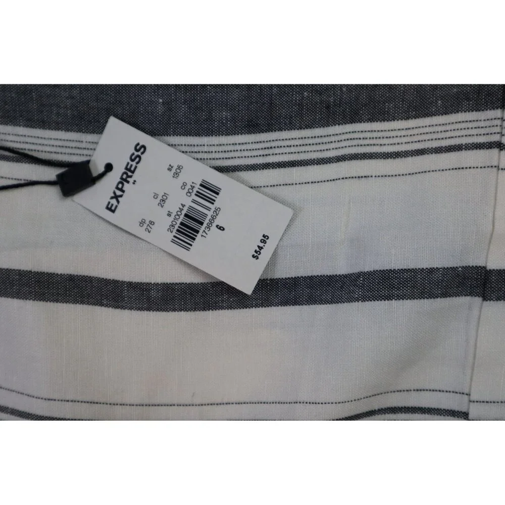 Express Women's Striped Linen-Blend Shorts Size‎ 6 White & Gray